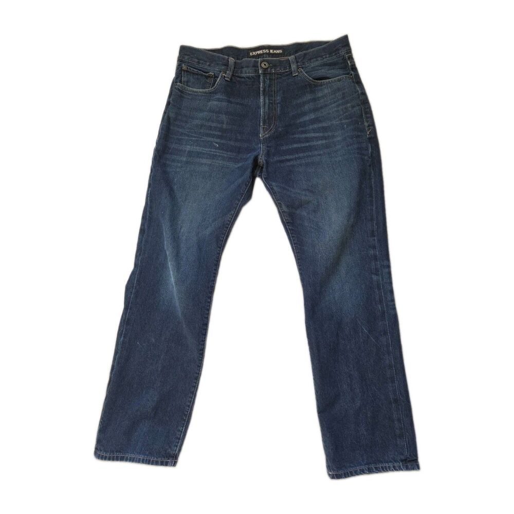 Express Jeans Blake Dark Wash Loose Fit Straight Leg Jeans Mens 34x32 GUC